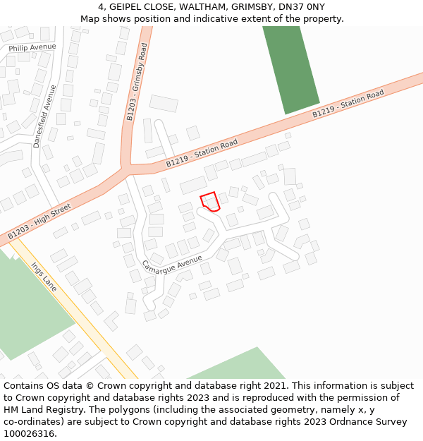 4, GEIPEL CLOSE, WALTHAM, GRIMSBY, DN37 0NY: Location map and indicative extent of plot