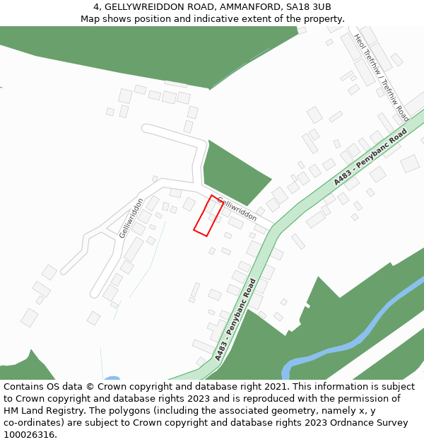4, GELLYWREIDDON ROAD, AMMANFORD, SA18 3UB: Location map and indicative extent of plot