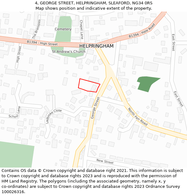 4, GEORGE STREET, HELPRINGHAM, SLEAFORD, NG34 0RS: Location map and indicative extent of plot