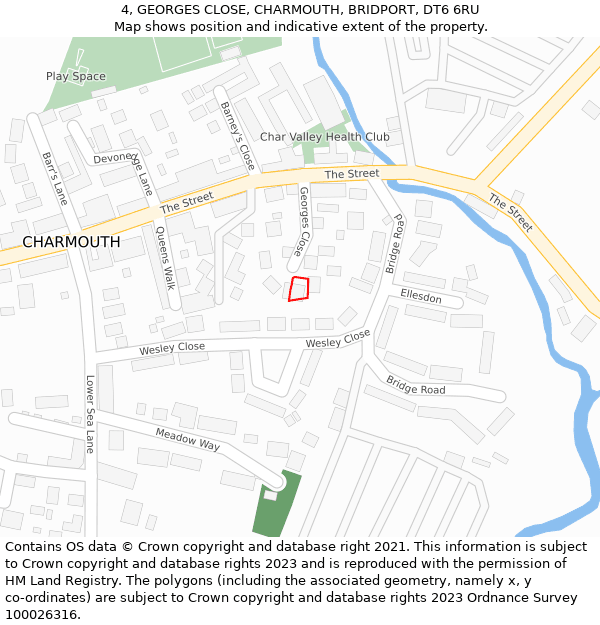 4, GEORGES CLOSE, CHARMOUTH, BRIDPORT, DT6 6RU: Location map and indicative extent of plot