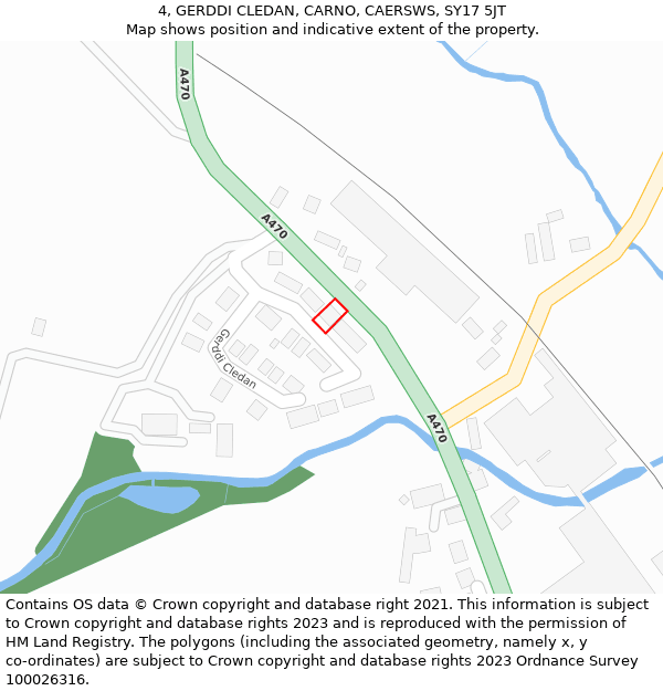 4, GERDDI CLEDAN, CARNO, CAERSWS, SY17 5JT: Location map and indicative extent of plot