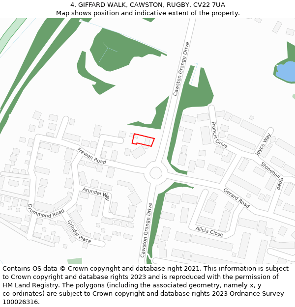 4, GIFFARD WALK, CAWSTON, RUGBY, CV22 7UA: Location map and indicative extent of plot
