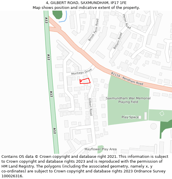 4, GILBERT ROAD, SAXMUNDHAM, IP17 1FE: Location map and indicative extent of plot