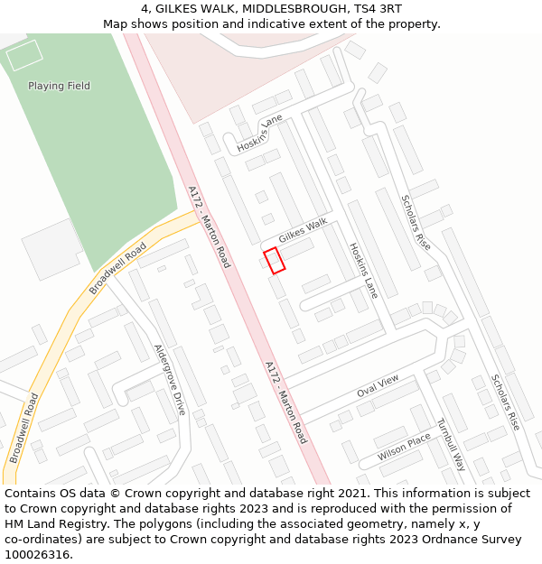 4, GILKES WALK, MIDDLESBROUGH, TS4 3RT: Location map and indicative extent of plot