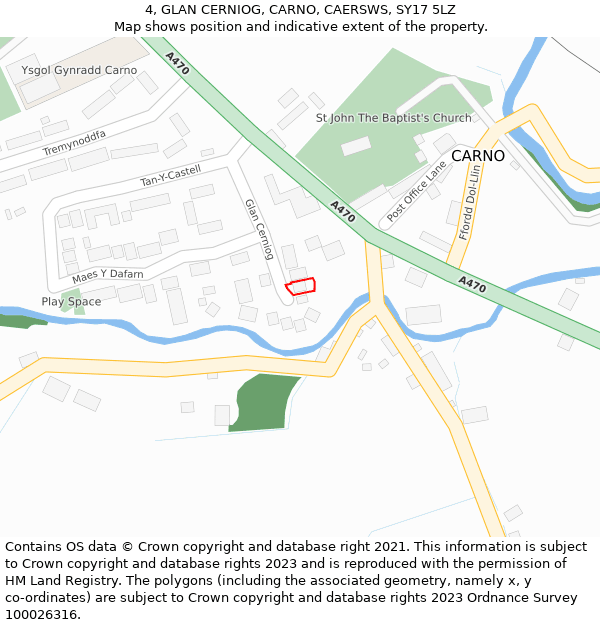 4, GLAN CERNIOG, CARNO, CAERSWS, SY17 5LZ: Location map and indicative extent of plot