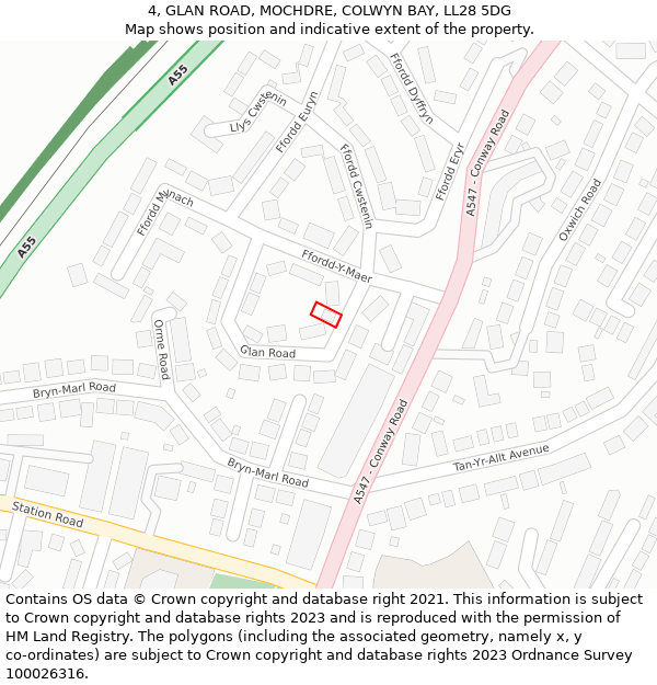 4, GLAN ROAD, MOCHDRE, COLWYN BAY, LL28 5DG: Location map and indicative extent of plot