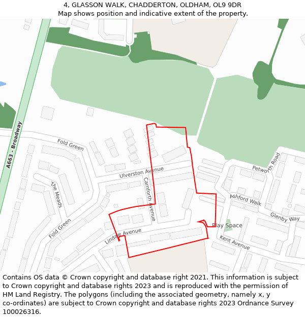 4, GLASSON WALK, CHADDERTON, OLDHAM, OL9 9DR: Location map and indicative extent of plot