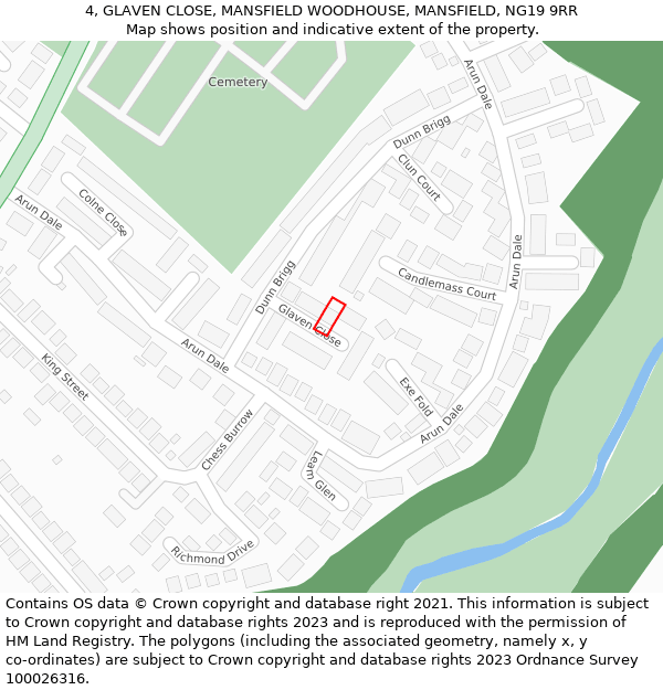 4, GLAVEN CLOSE, MANSFIELD WOODHOUSE, MANSFIELD, NG19 9RR: Location map and indicative extent of plot