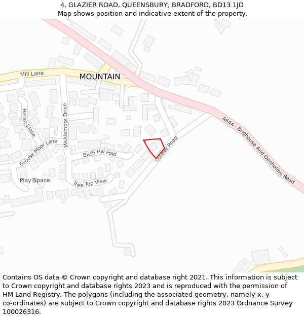 4, GLAZIER ROAD, QUEENSBURY, BRADFORD, BD13 1JD: Location map and indicative extent of plot