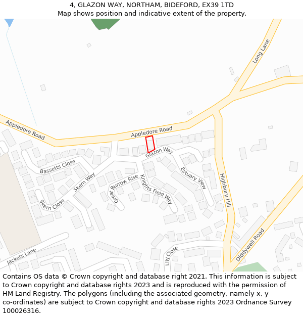 4, GLAZON WAY, NORTHAM, BIDEFORD, EX39 1TD: Location map and indicative extent of plot