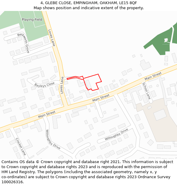 4, GLEBE CLOSE, EMPINGHAM, OAKHAM, LE15 8QF: Location map and indicative extent of plot