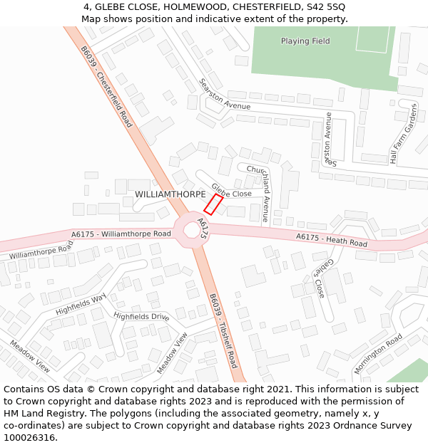 4, GLEBE CLOSE, HOLMEWOOD, CHESTERFIELD, S42 5SQ: Location map and indicative extent of plot