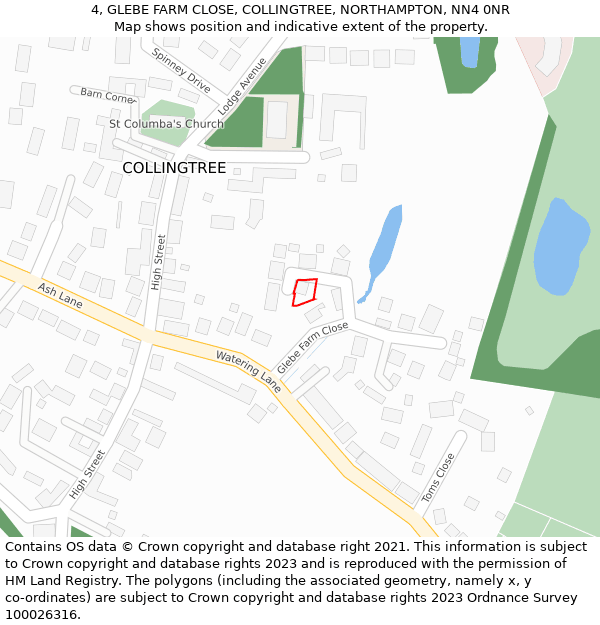 4, GLEBE FARM CLOSE, COLLINGTREE, NORTHAMPTON, NN4 0NR: Location map and indicative extent of plot