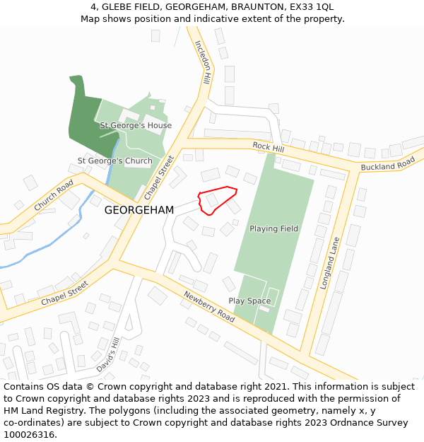 4, GLEBE FIELD, GEORGEHAM, BRAUNTON, EX33 1QL: Location map and indicative extent of plot