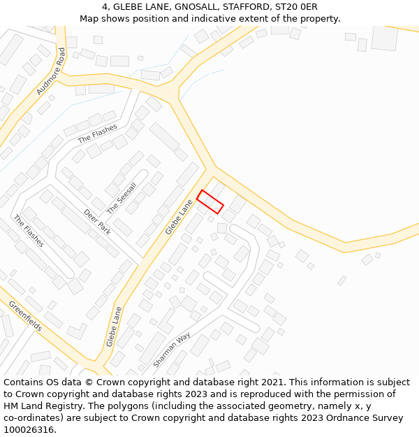 4, GLEBE LANE, GNOSALL, STAFFORD, ST20 0ER: Location map and indicative extent of plot