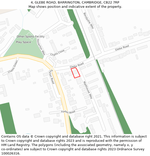 4, GLEBE ROAD, BARRINGTON, CAMBRIDGE, CB22 7RP: Location map and indicative extent of plot