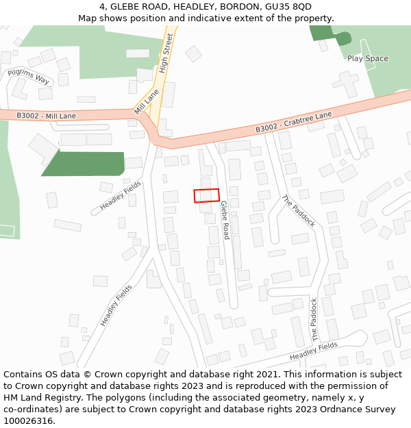 4, GLEBE ROAD, HEADLEY, BORDON, GU35 8QD: Location map and indicative extent of plot