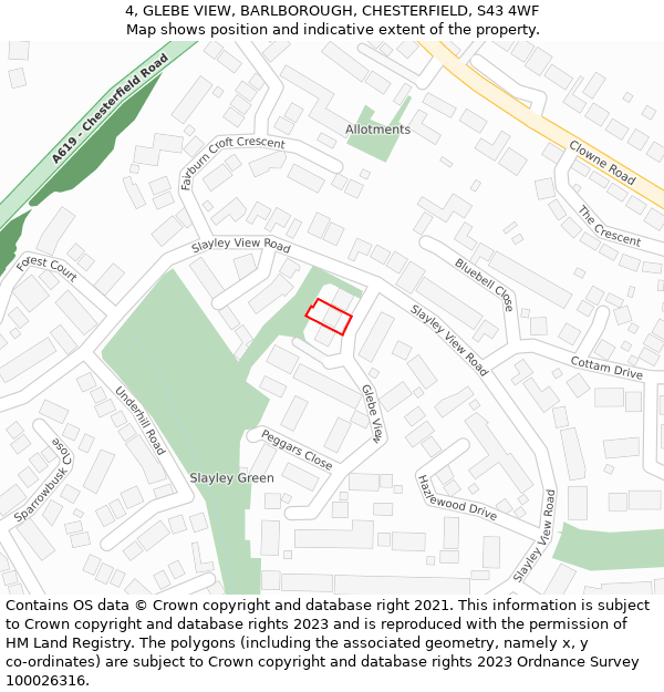 4, GLEBE VIEW, BARLBOROUGH, CHESTERFIELD, S43 4WF: Location map and indicative extent of plot