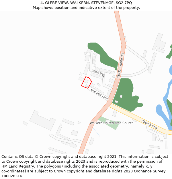 4, GLEBE VIEW, WALKERN, STEVENAGE, SG2 7PQ: Location map and indicative extent of plot