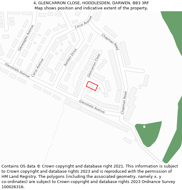 4, GLENCARRON CLOSE, HODDLESDEN, DARWEN, BB3 3RF: Location map and indicative extent of plot