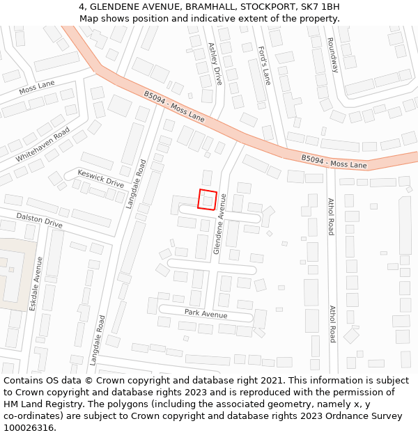 4, GLENDENE AVENUE, BRAMHALL, STOCKPORT, SK7 1BH: Location map and indicative extent of plot