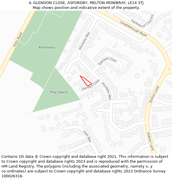 4, GLENDON CLOSE, ASFORDBY, MELTON MOWBRAY, LE14 3TJ: Location map and indicative extent of plot