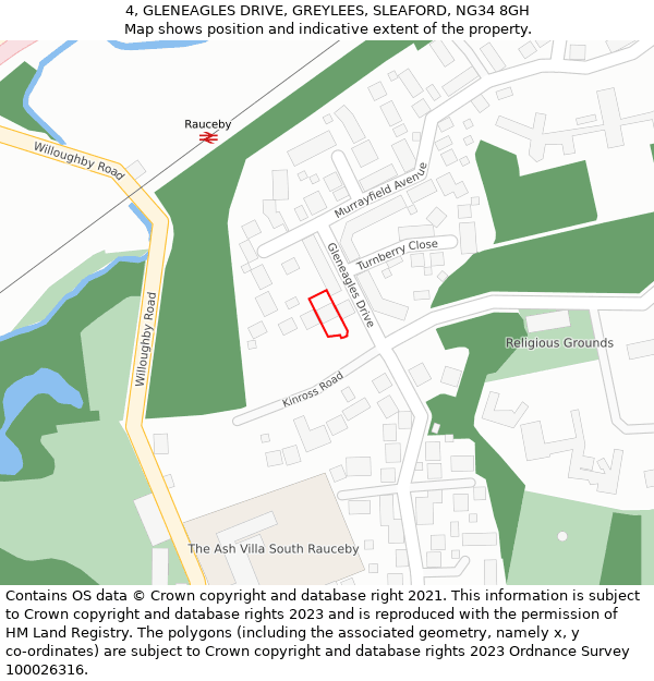 4, GLENEAGLES DRIVE, GREYLEES, SLEAFORD, NG34 8GH: Location map and indicative extent of plot