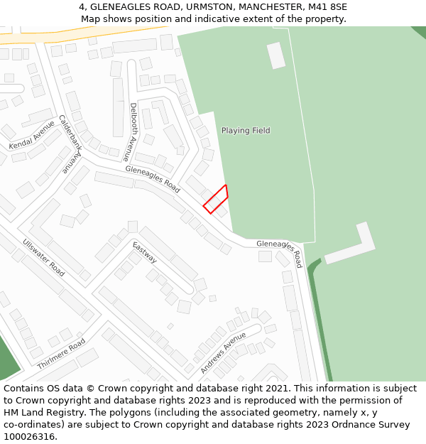 4, GLENEAGLES ROAD, URMSTON, MANCHESTER, M41 8SE: Location map and indicative extent of plot