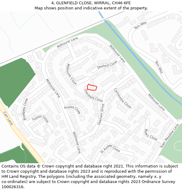 4, GLENFIELD CLOSE, WIRRAL, CH46 6FE: Location map and indicative extent of plot