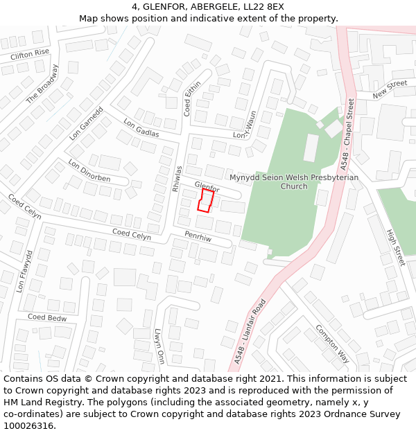4, GLENFOR, ABERGELE, LL22 8EX: Location map and indicative extent of plot