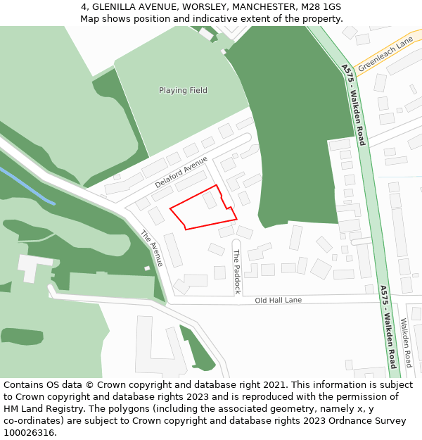 4, GLENILLA AVENUE, WORSLEY, MANCHESTER, M28 1GS: Location map and indicative extent of plot