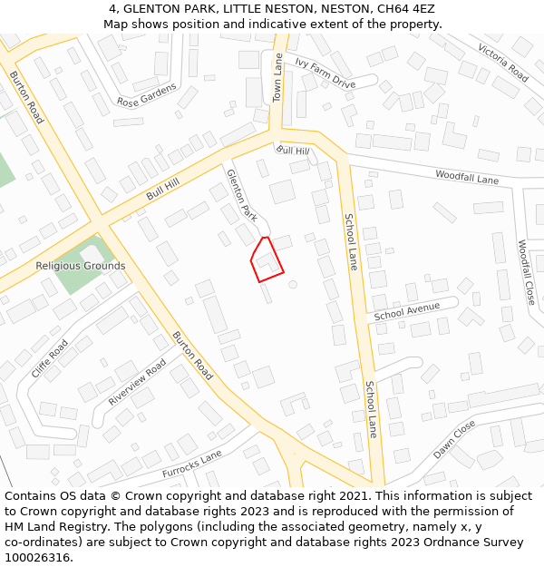 4, GLENTON PARK, LITTLE NESTON, NESTON, CH64 4EZ: Location map and indicative extent of plot