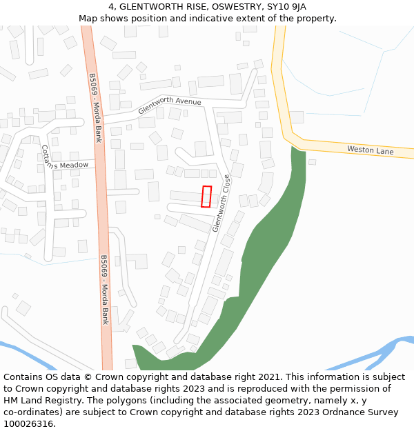 4, GLENTWORTH RISE, OSWESTRY, SY10 9JA: Location map and indicative extent of plot