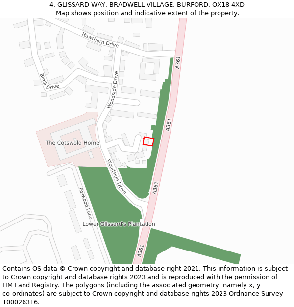 4, GLISSARD WAY, BRADWELL VILLAGE, BURFORD, OX18 4XD: Location map and indicative extent of plot