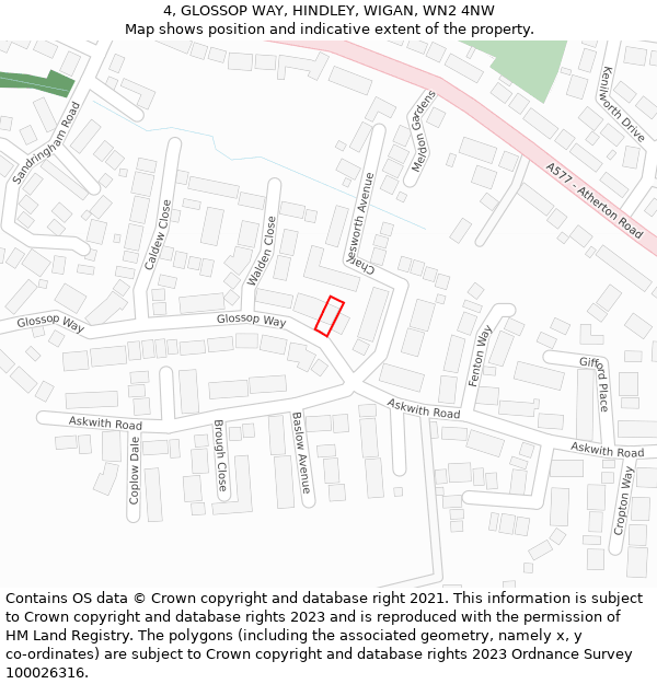 4, GLOSSOP WAY, HINDLEY, WIGAN, WN2 4NW: Location map and indicative extent of plot