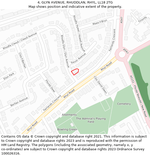 4, GLYN AVENUE, RHUDDLAN, RHYL, LL18 2TG: Location map and indicative extent of plot