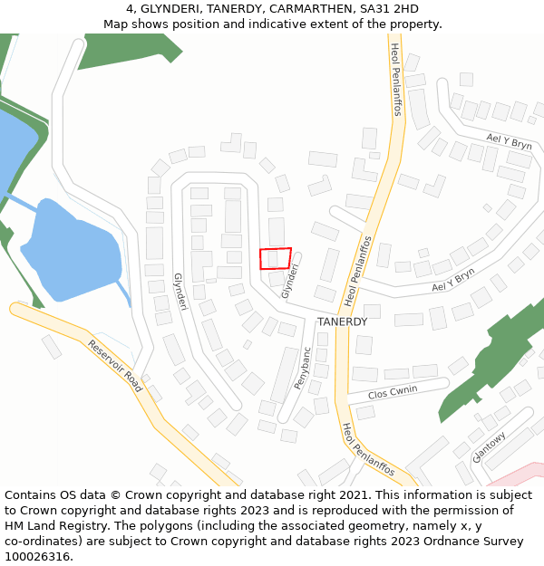 4, GLYNDERI, TANERDY, CARMARTHEN, SA31 2HD: Location map and indicative extent of plot