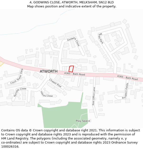 4, GODWINS CLOSE, ATWORTH, MELKSHAM, SN12 8LD: Location map and indicative extent of plot