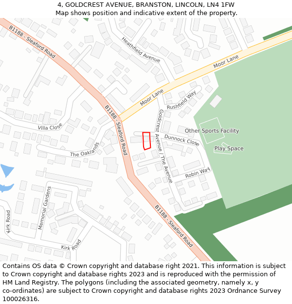 4, GOLDCREST AVENUE, BRANSTON, LINCOLN, LN4 1FW: Location map and indicative extent of plot