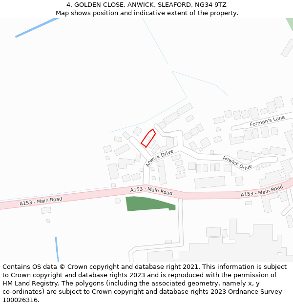 4, GOLDEN CLOSE, ANWICK, SLEAFORD, NG34 9TZ: Location map and indicative extent of plot