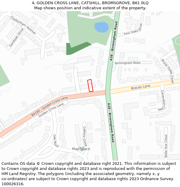 4, GOLDEN CROSS LANE, CATSHILL, BROMSGROVE, B61 0LQ: Location map and indicative extent of plot