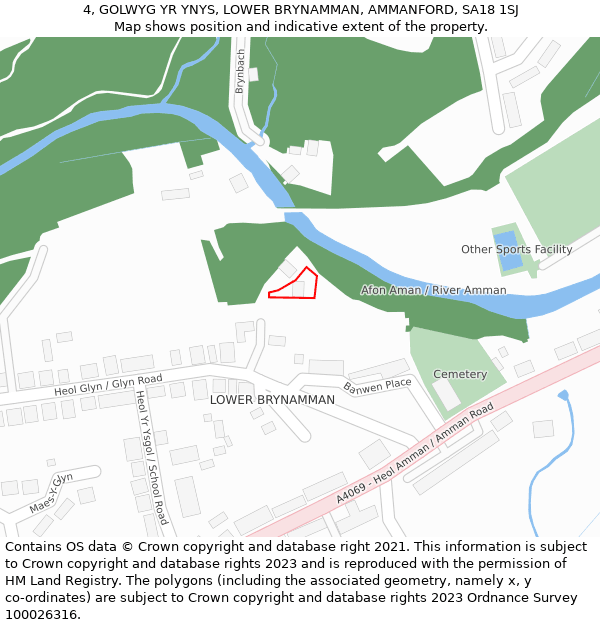 4, GOLWYG YR YNYS, LOWER BRYNAMMAN, AMMANFORD, SA18 1SJ: Location map and indicative extent of plot