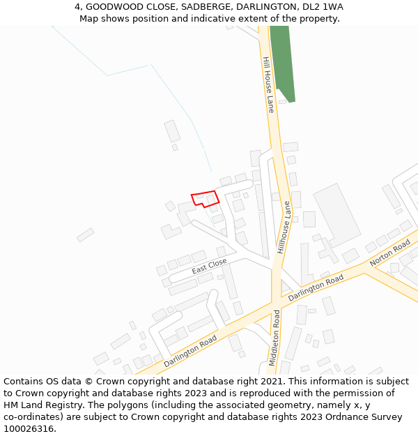 4, GOODWOOD CLOSE, SADBERGE, DARLINGTON, DL2 1WA: Location map and indicative extent of plot