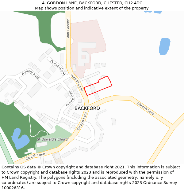 4, GORDON LANE, BACKFORD, CHESTER, CH2 4DG: Location map and indicative extent of plot