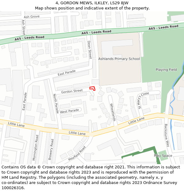 4, GORDON MEWS, ILKLEY, LS29 8JW: Location map and indicative extent of plot