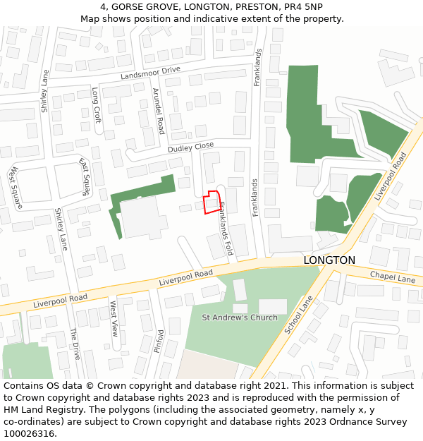 4, GORSE GROVE, LONGTON, PRESTON, PR4 5NP: Location map and indicative extent of plot