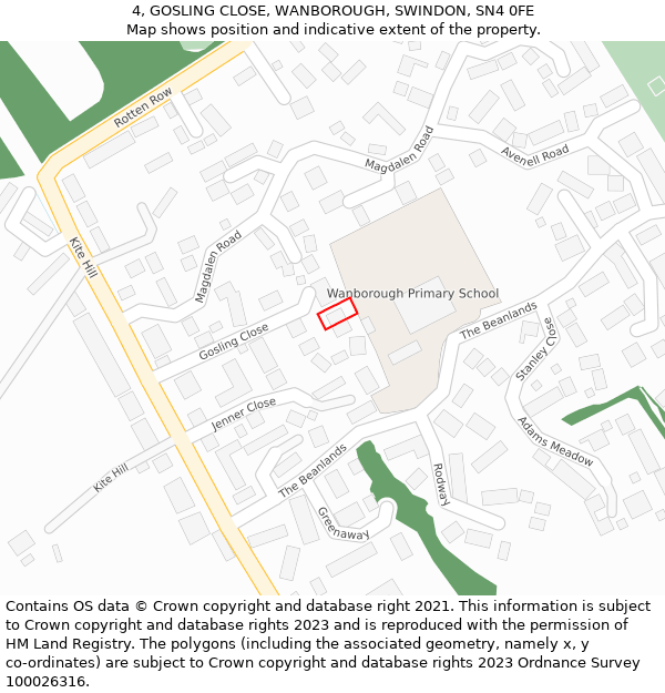 4, GOSLING CLOSE, WANBOROUGH, SWINDON, SN4 0FE: Location map and indicative extent of plot