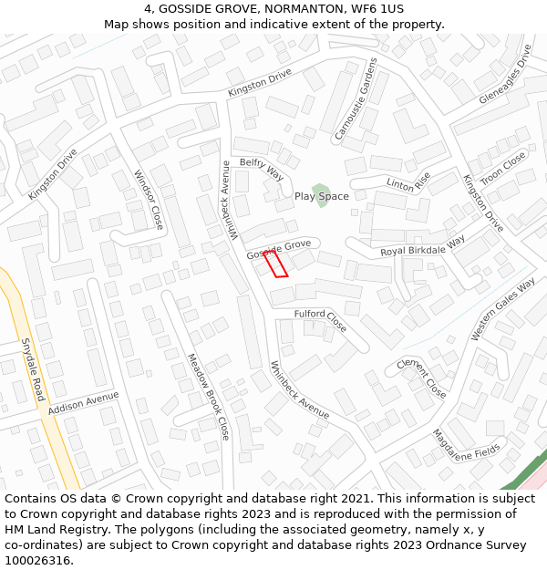 4, GOSSIDE GROVE, NORMANTON, WF6 1US: Location map and indicative extent of plot