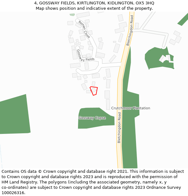 4, GOSSWAY FIELDS, KIRTLINGTON, KIDLINGTON, OX5 3HQ: Location map and indicative extent of plot