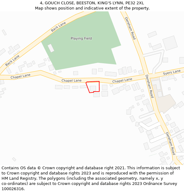 4, GOUCH CLOSE, BEESTON, KING'S LYNN, PE32 2XL: Location map and indicative extent of plot